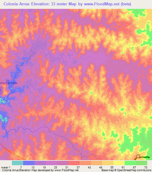 Colonia Arrue,Uruguay Elevation Map