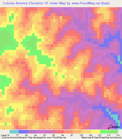 Colonia America,Uruguay Elevation Map