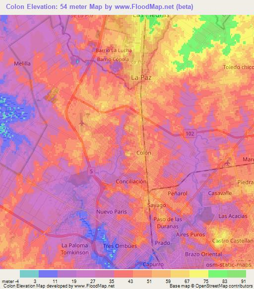 Colon,Uruguay Elevation Map