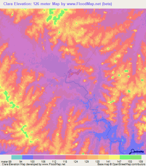 Clara,Uruguay Elevation Map