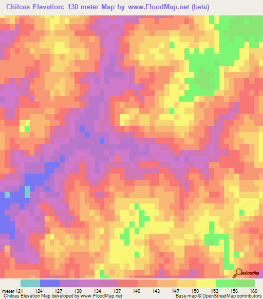 Chilcas,Uruguay Elevation Map