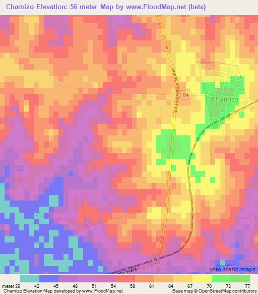 Chamizo,Uruguay Elevation Map