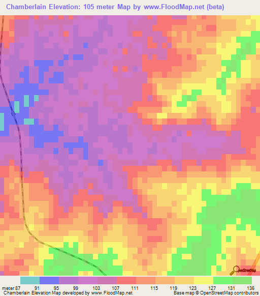 Chamberlain,Uruguay Elevation Map