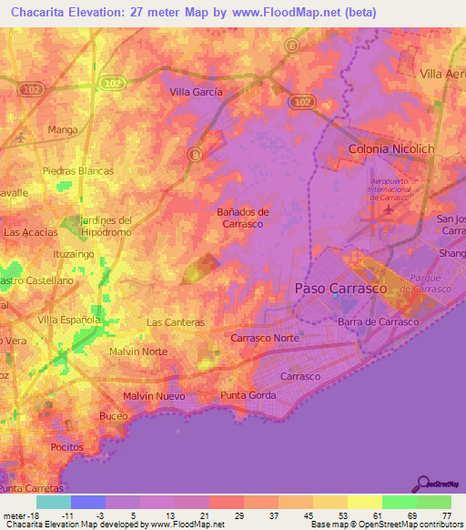 Chacarita,Uruguay Elevation Map