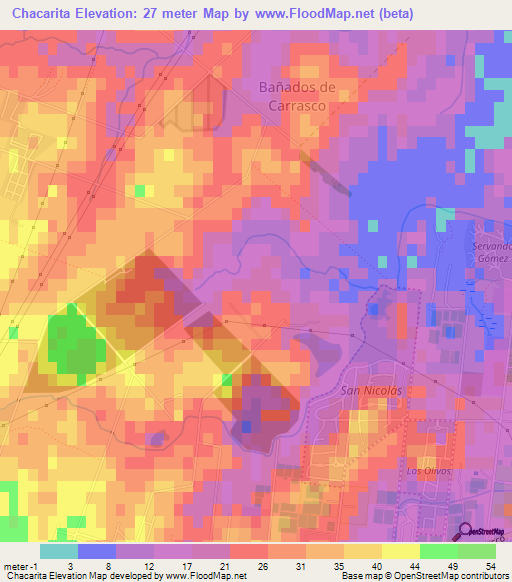 Chacarita,Uruguay Elevation Map