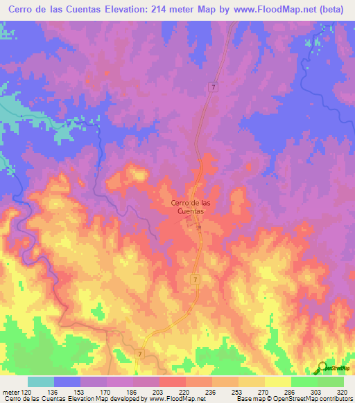 Cerro de las Cuentas,Uruguay Elevation Map