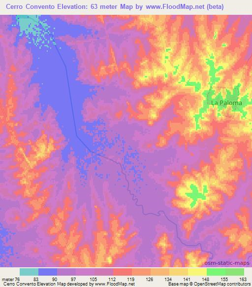 Cerro Convento,Uruguay Elevation Map