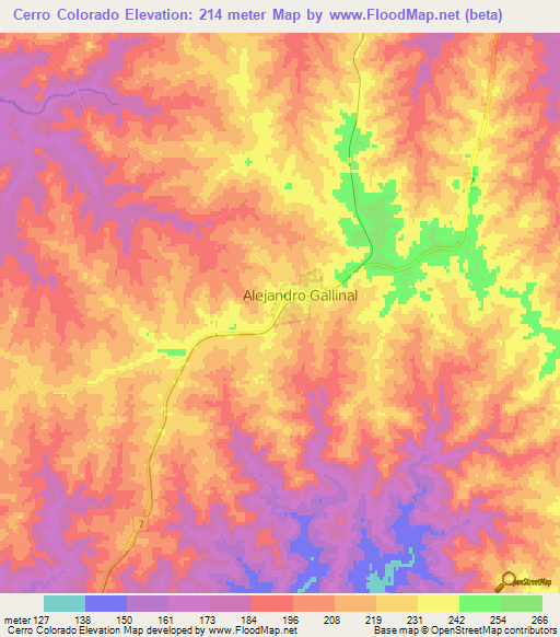 Cerro Colorado,Uruguay Elevation Map