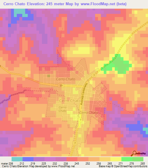 Cerro Chato,Uruguay Elevation Map