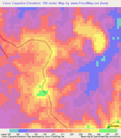 Cerro Caqueira,Uruguay Elevation Map