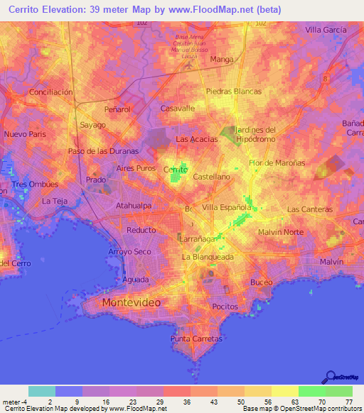 Cerrito,Uruguay Elevation Map