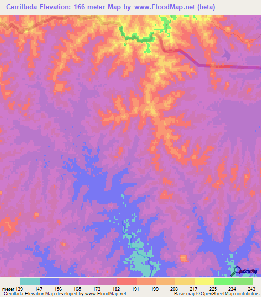 Cerrillada,Uruguay Elevation Map