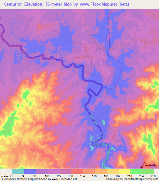 Centurion,Uruguay Elevation Map