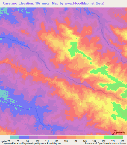 Cayetano,Uruguay Elevation Map