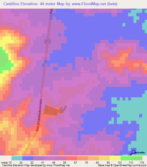 Castillos,Uruguay Elevation Map