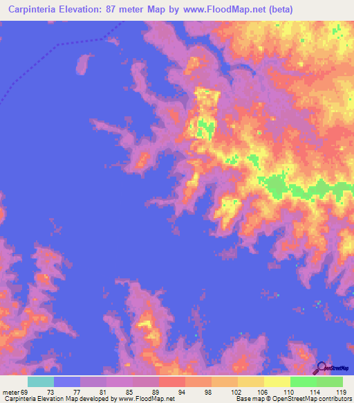 Carpinteria,Uruguay Elevation Map