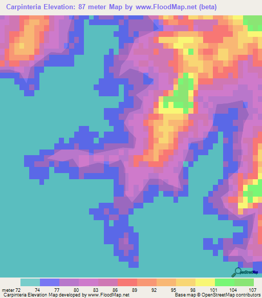 Carpinteria,Uruguay Elevation Map