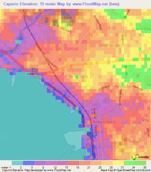 Capurro,Uruguay Elevation Map