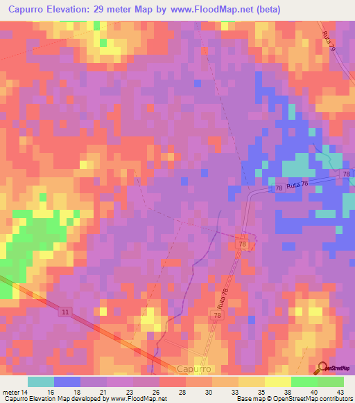 Capurro,Uruguay Elevation Map