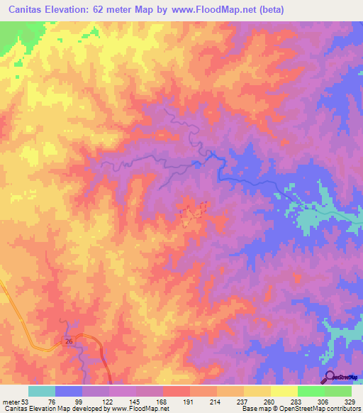 Canitas,Uruguay Elevation Map