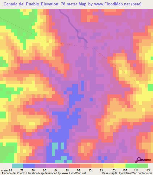 Canada del Pueblo,Uruguay Elevation Map