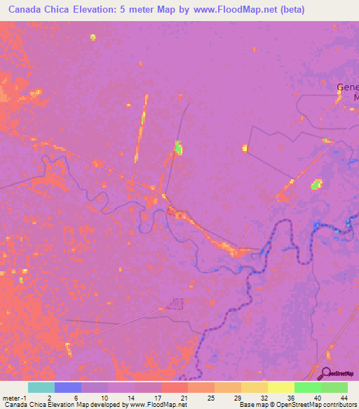 Canada Chica,Uruguay Elevation Map