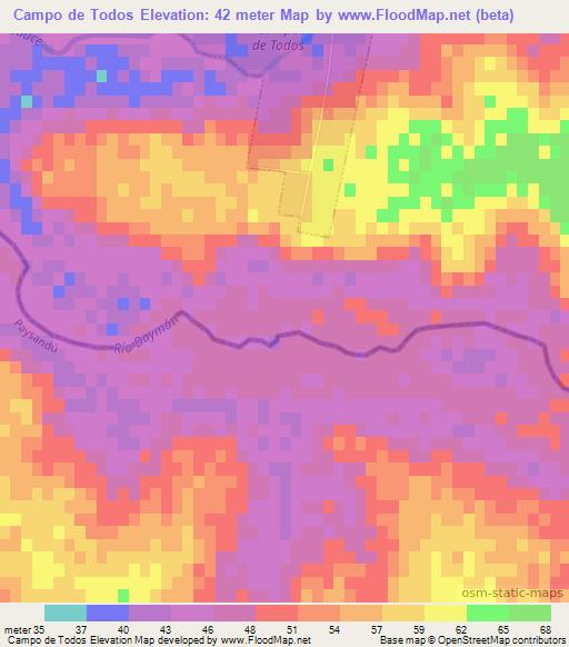 Campo de Todos,Uruguay Elevation Map