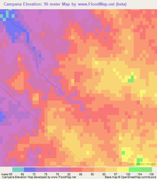 Campana,Uruguay Elevation Map