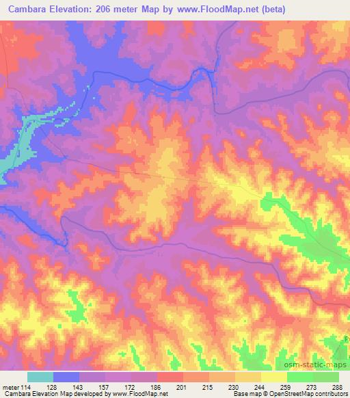 Cambara,Uruguay Elevation Map