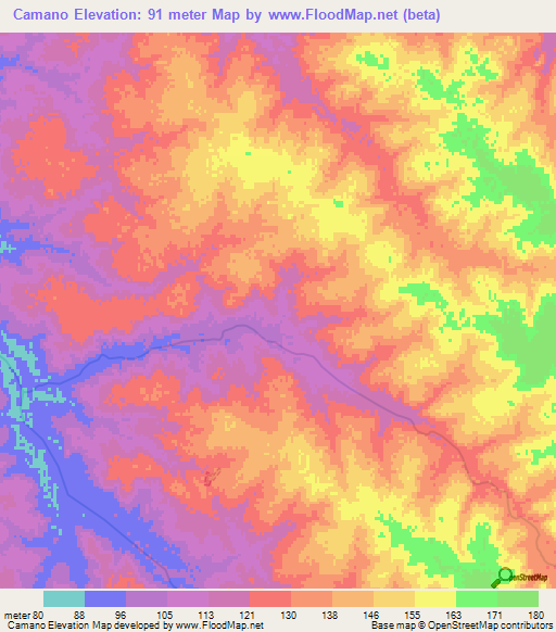 Camano,Uruguay Elevation Map