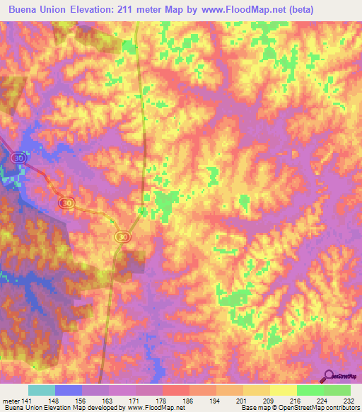Buena Union,Uruguay Elevation Map