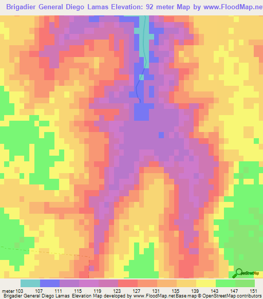Brigadier General Diego Lamas,Uruguay Elevation Map