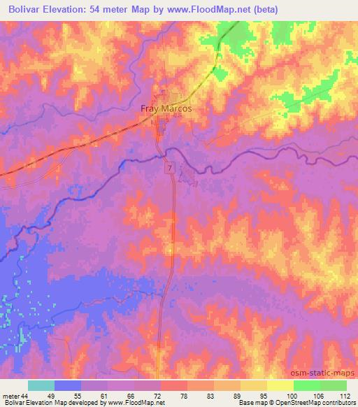 Bolivar,Uruguay Elevation Map