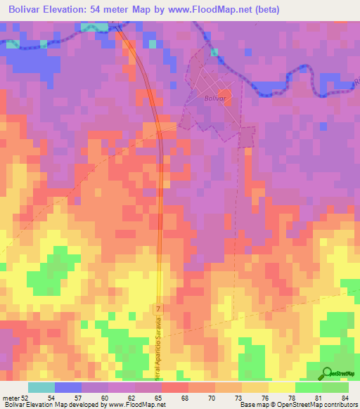 Bolivar,Uruguay Elevation Map