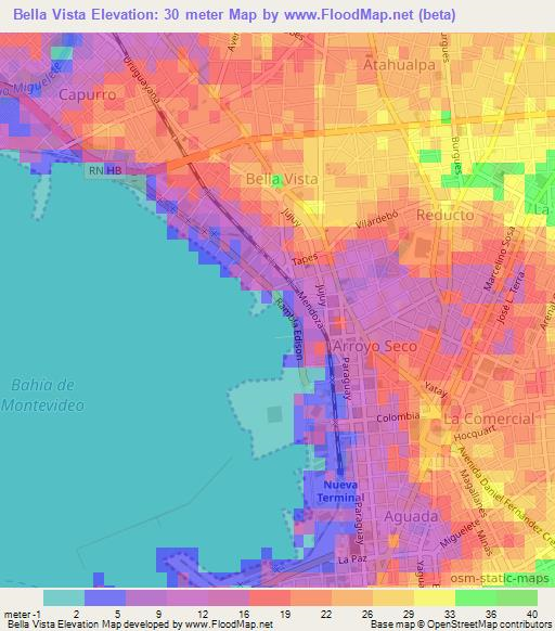 Bella Vista,Uruguay Elevation Map