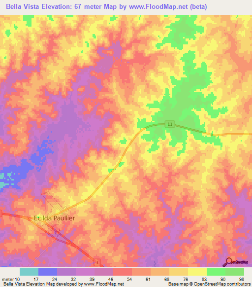 Bella Vista,Uruguay Elevation Map