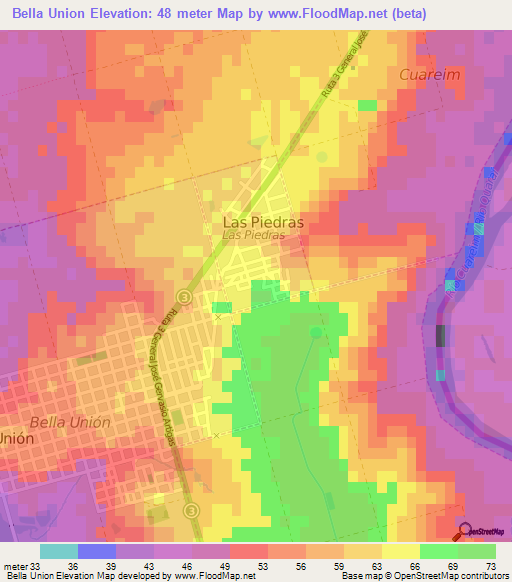 Bella Union,Uruguay Elevation Map