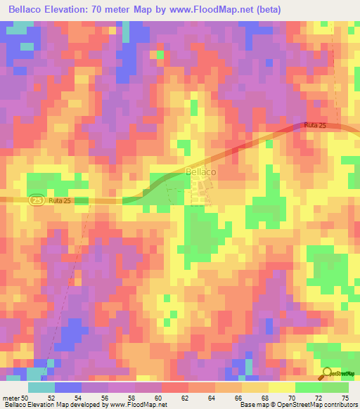 Bellaco,Uruguay Elevation Map