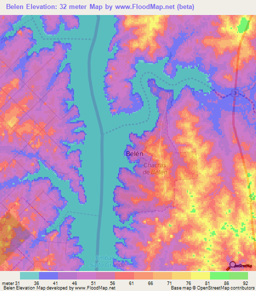 Belen,Uruguay Elevation Map