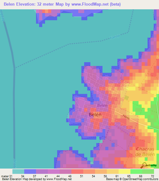 Belen,Uruguay Elevation Map