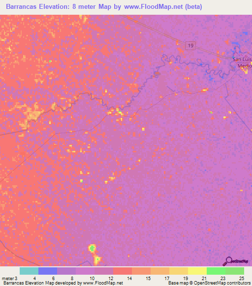 Barrancas,Uruguay Elevation Map