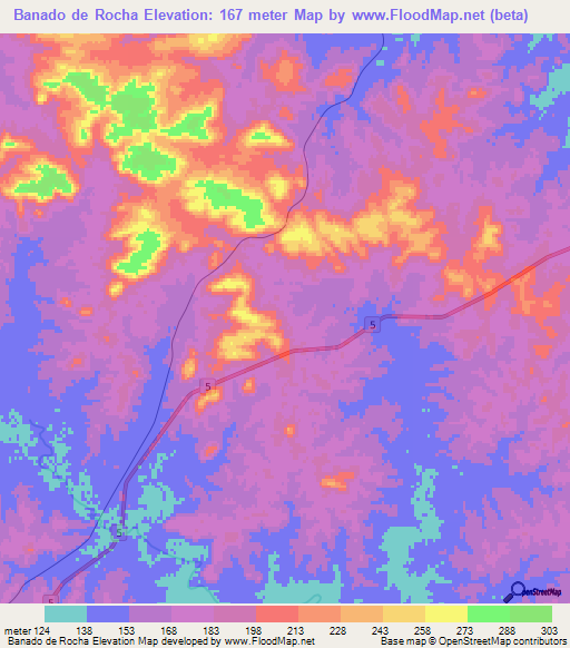 Banado de Rocha,Uruguay Elevation Map