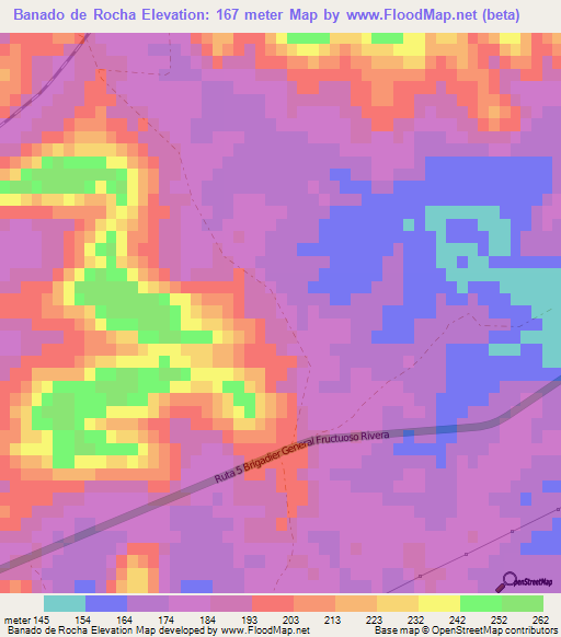 Banado de Rocha,Uruguay Elevation Map