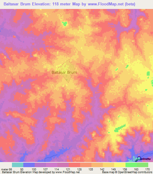 Baltasar Brum,Uruguay Elevation Map