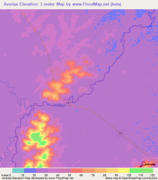 Averias,Uruguay Elevation Map