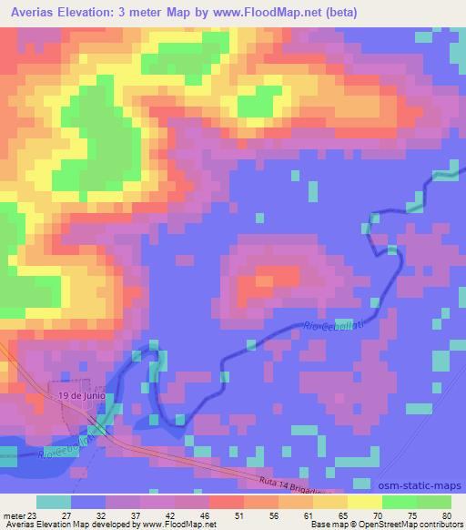 Averias,Uruguay Elevation Map