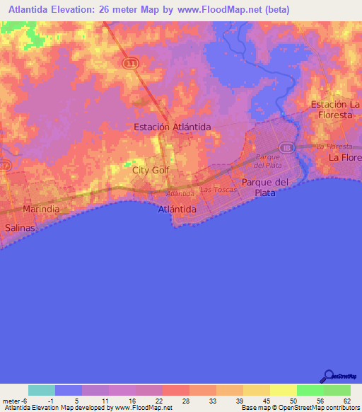 Atlantida,Uruguay Elevation Map