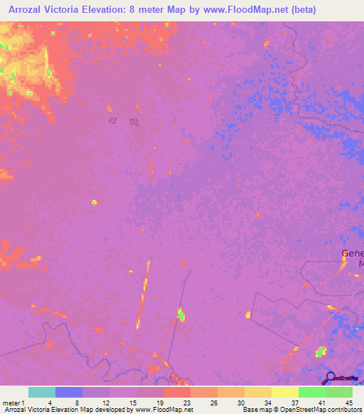 Arrozal Victoria,Uruguay Elevation Map