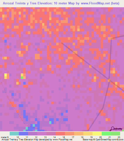 Arrozal Treinta y Tres,Uruguay Elevation Map
