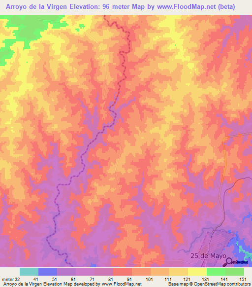 Arroyo de la Virgen,Uruguay Elevation Map